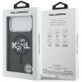 Puzdro Karl Lagerfeld Magsafe IML trblietavé s kovovým rámom fotoaparátu a tlačidlami s motívom Karl a Choupette pre iPhone 17 Pro Max čierne