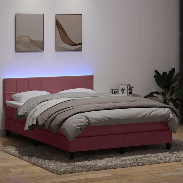 vidaXL Posteľný rám boxsping s matracom a LED ružový 160x220 cm zamat