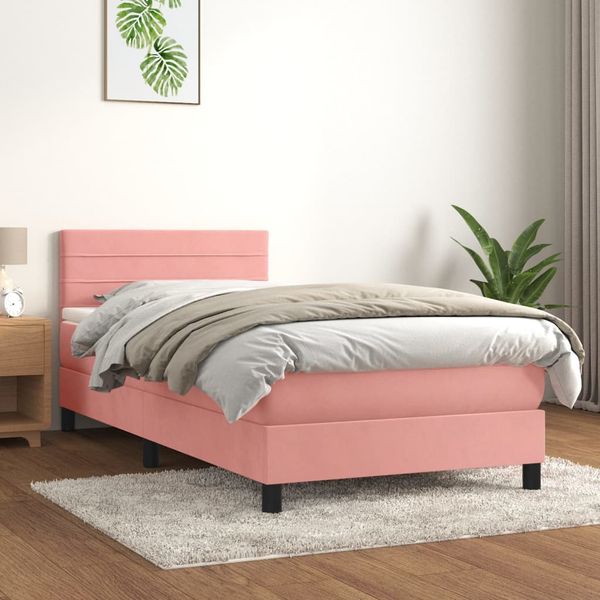 vidaXL Posteľný rám boxsping s matracom ružový 80x200 cm zamat
