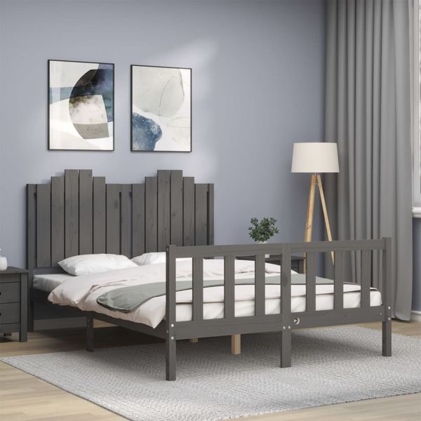 vidaXL Rám postele s čelom sivý 140x190 cm masívne drevo