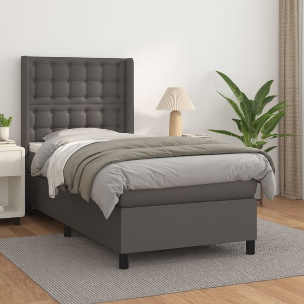 vidaXL Boxspring posteľ s matracom sivá 90x200 cm umelá koža
