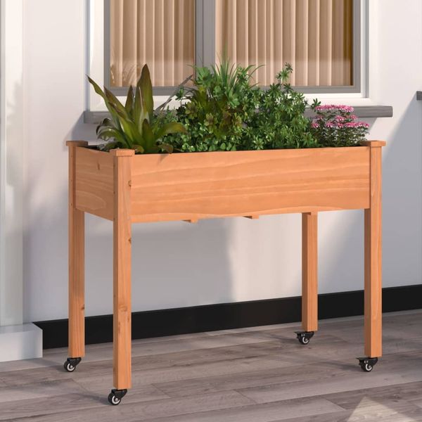 vidaXL Kvetináč s kolieskami a vložkou hnedý 118x59x80cm jedľový masív