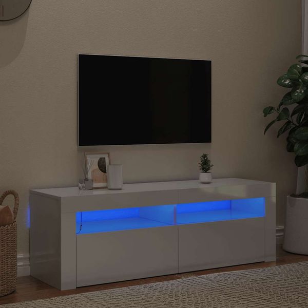 vidaXL TV skrinka s LED svetlami lesklá biela 120x35x40 cm