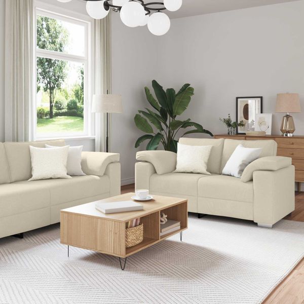 vidaXL Pohovka 2 pcs Béžová 219 x 80 x 82 cm Ľanová zmes
