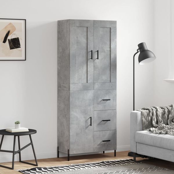 vidaXL Vysoká skrinka betónová sivá 69,5x34x180 cm spracované drevo