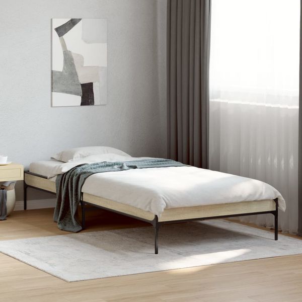 vidaXL Posteľný rám dub sonoma 90x200 cm kompozitné drevo a kov
