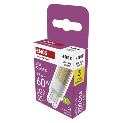 LED žiarovka Classic JC / G9 / 4,9 W (60W) / 806 lm / Neutrálna biela