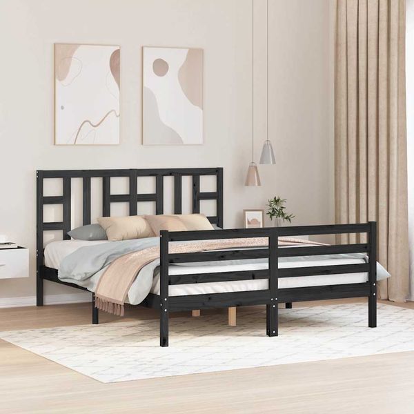 vidaXL Rám postele s čelom čierny masívne drevo King Size