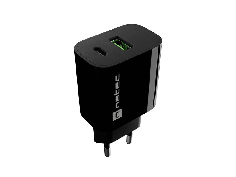 Univerzálna nabíjačka Natec RIBERA 20 W, 1X USB-A + 1X USB-C, čierna