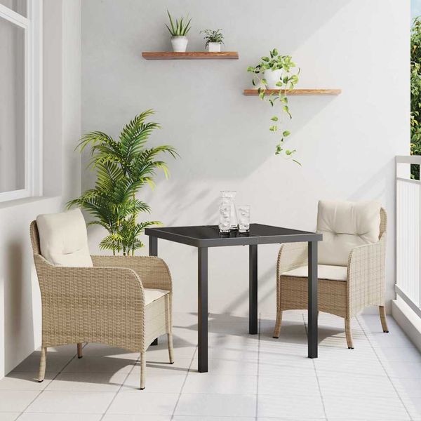 vidaXL Záhradný jedálenský set s vankúšom 3 pcs Béžová polyratan