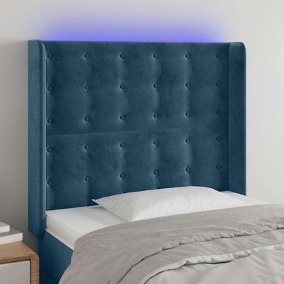 vidaXL Čelo postele s LED tmavomodré 103x16x118/128 cm zamat