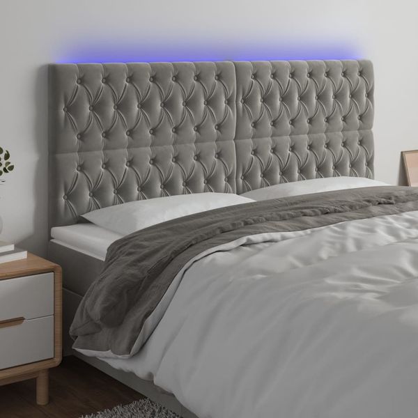 vidaXL Čelo postele s LED bledosivé 200x7x118/128 cm zamat