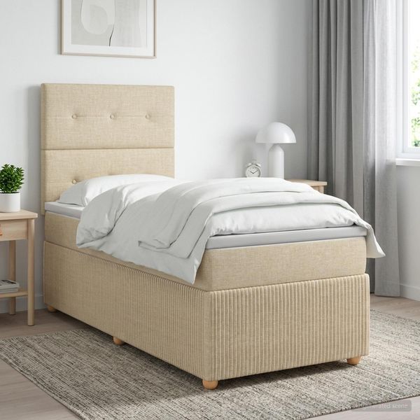 vidaXL LED boxspring posteľ s matracom Krémová 100 x 200 cm Látka