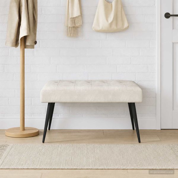 vidaXL Lavica s gombíkovým prešívaním Krémová 80 x 40 x 46 cm Zamat