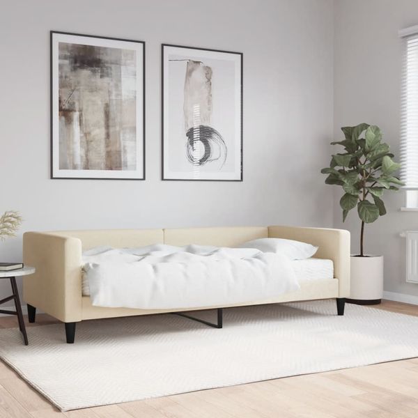 vidaXL Denná posteľ s matracom krémová 90x200 cm látka
