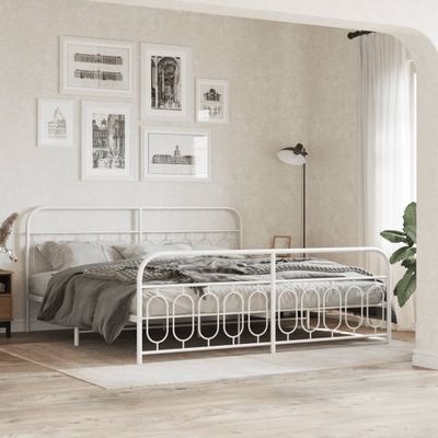 vidaXL Kovový rám postele s čelom a podnožkou biely 200x200 cm