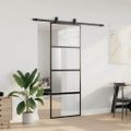 vidaXL Posuvné dvere s kovaním čierne 76x205 cm tvrdené sklo