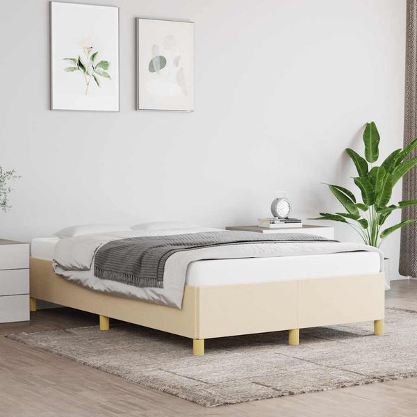 vidaXL Posteľ bez matraca krémová 120x190 cm látka