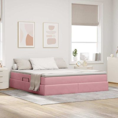 vidaXL Postel s úložným prostorem a matrací Ružová 180 x 200 cm Zamat