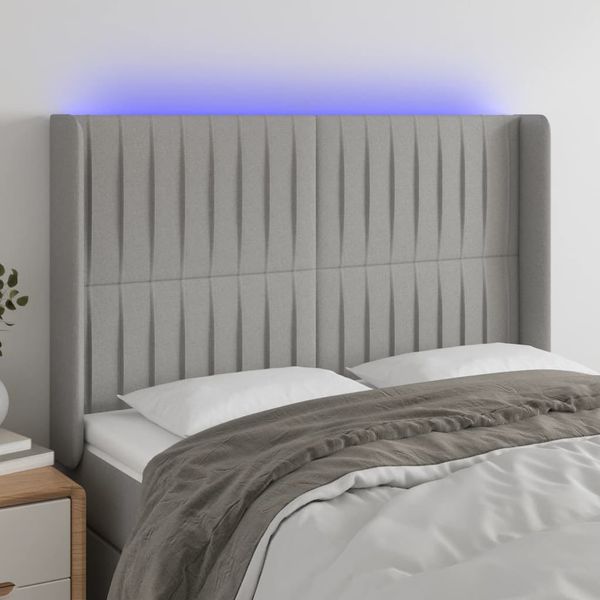 vidaXL Čelo postele s LED bledosivé 147x16x118/128 cm látka