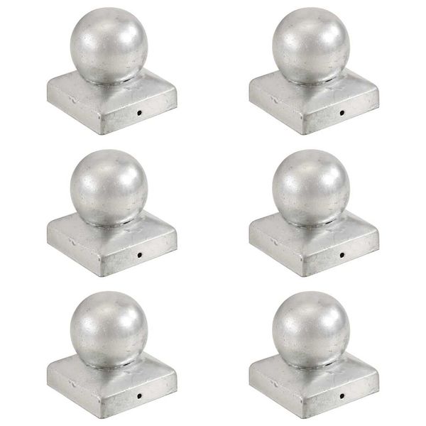 vidaXL Kryty na plotové stĺpiky 6 ks s guľou, pozinkovaný kov 81x81 mm