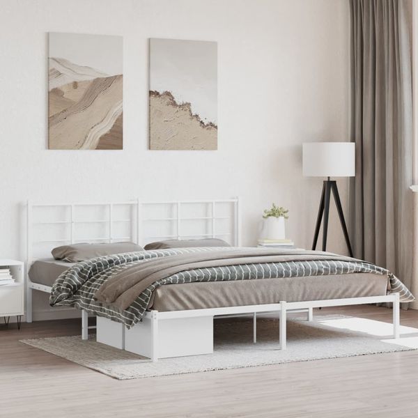 vidaXL Kovový rám postele s čelom biely 183x213 cm