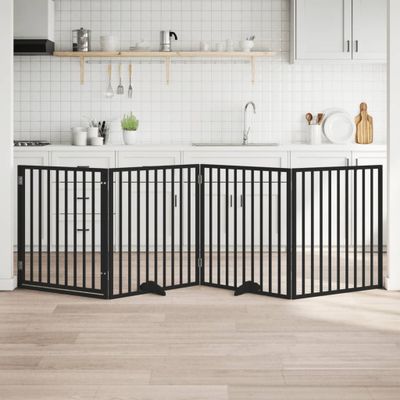 vidaXL Brána pre psa dvere sklad. 4 panely čierna 320cm topoľové drevo