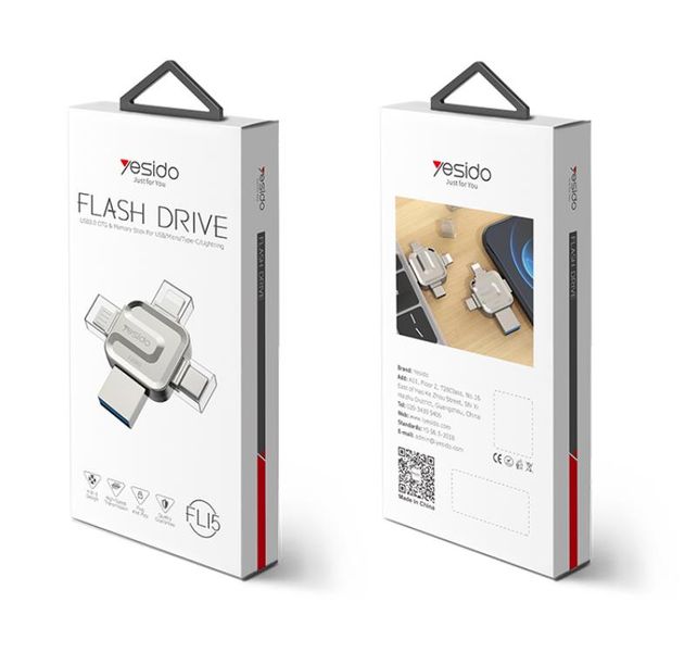 Yesido flash disk L15 4IN1 otg adapter usb 3.0 128GB silver