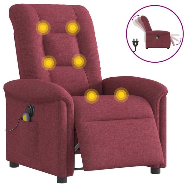 vidaXL Elektrické sklápacie masážne kreslo vínové látka