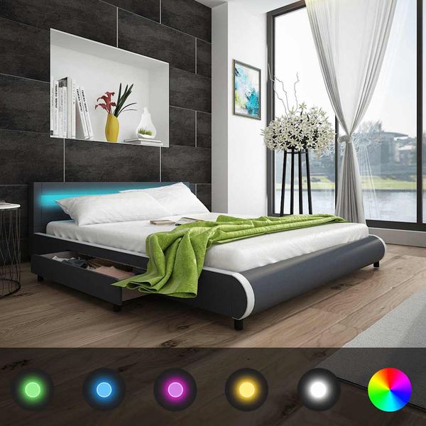 vidaXL Posteľ s matracom, LED, sivá, umelá koža 180x200 cm
