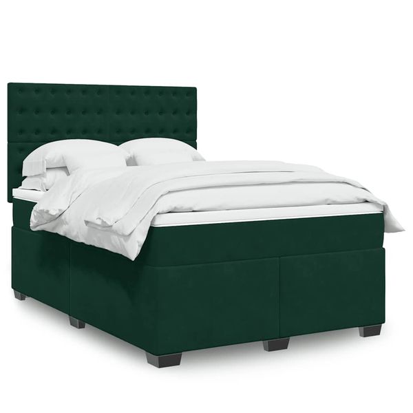 vidaXL Posteľný rám boxsping s matracom tmavozelený 160x200 cm zamat