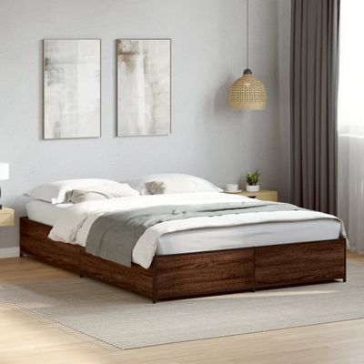 vidaXL Posteľný rám hnedý dub 140x190 cm kompozitné drevo a kov