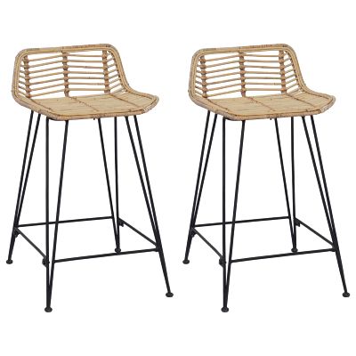 vidaXL Barová stolička 2 pcs Prírodná 44 x 45 x 76 cm Ratan a oceľ
