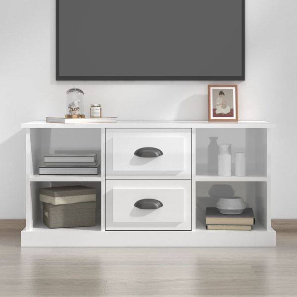 vidaXL TV skrinka lesklá biela 99,5x35,5x48 cm kompozitné drevo