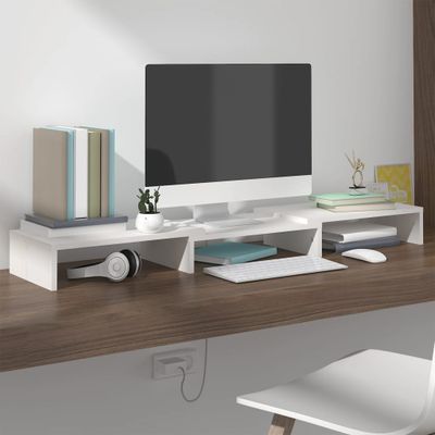 vidaXL Stojan na monitor biely 80x24x10,5 cm masívna borovica
