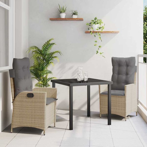 vidaXL Záhradný jedálenský set s vankúšom 3 pcs Béžová polyratan