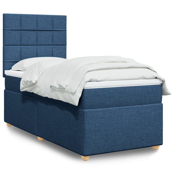 vidaXL Posteľný rám boxspring s matracom modrý 90x190 cm látka