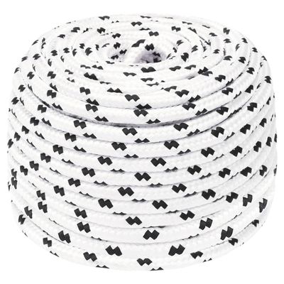 vidaXL Pletené lodné lano biele 10 mm x 25 m polyester