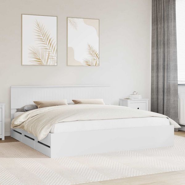 vidaXL Rám postele so zásuvkou Biela 200 x 200 cm Inžinierske drevo