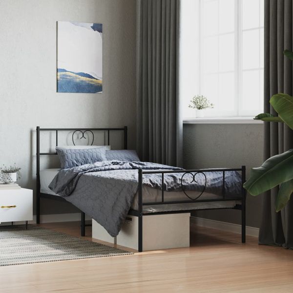 vidaXL Kovový rám postele s čelom a podnožkou čierny 107x203 cm