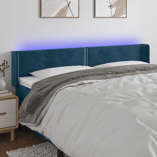 vidaXL Čelo postele s LED tmavomodré 203x16x78/88 cm zamat