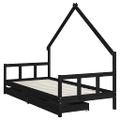 vidaXL Rám detskej postele so zásuvkami čierny 90x200 cm mas. borovica