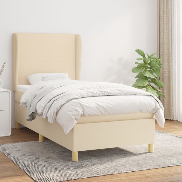vidaXL Boxspring posteľ s matracom krémová 100x200 cm látka