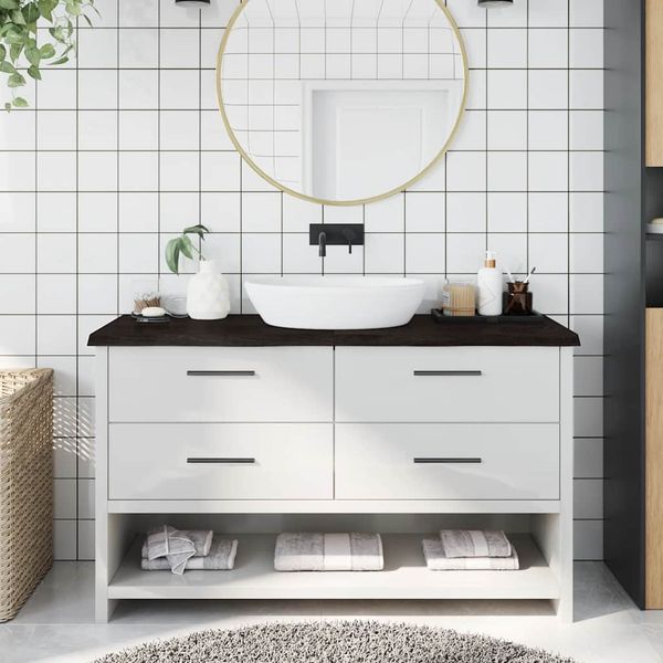 vidaXL Kúpeľňová doska tmavohnedá 140x30x(2-4) cm ošetrený masív
