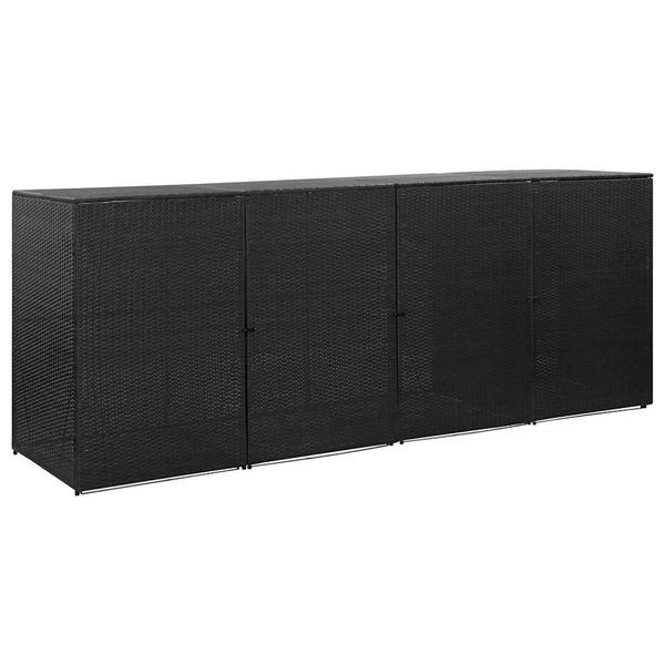 vidaXL Ohrada na štyri odpadkové koše čierna 305x78x120 cm polyratanová