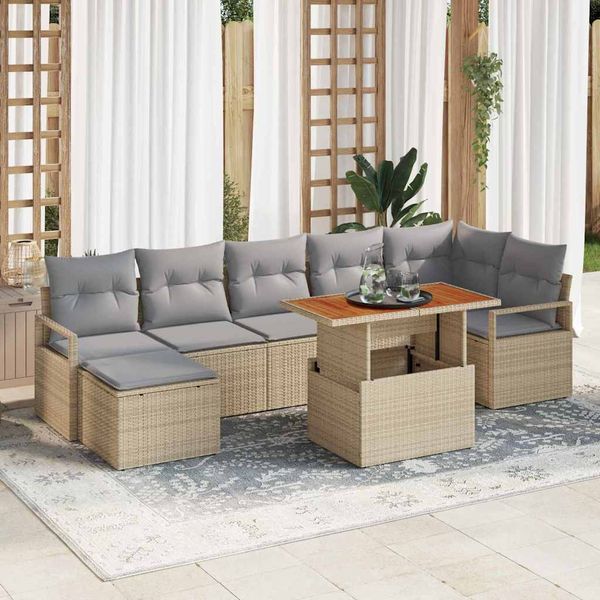 vidaXL Záhradný jedálenský set s vankúšom 8 pcs Béžová a šedá