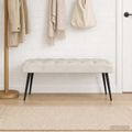 vidaXL Lavica s gombíkovým prešívaním Krémová 110 x 40 x 46 cm Zamat