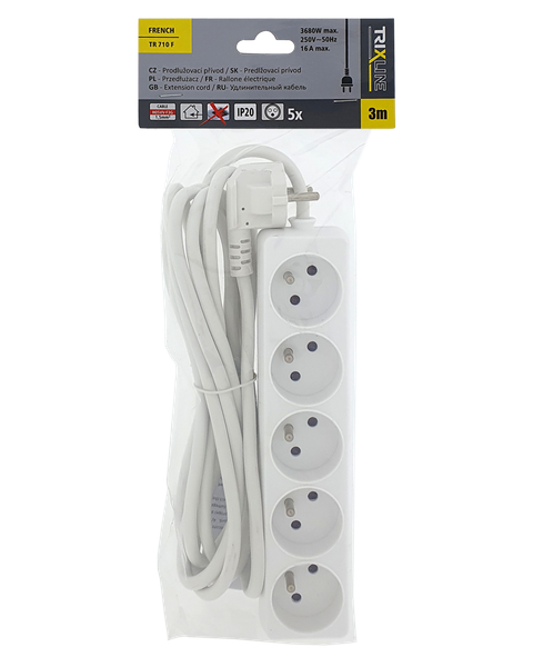 Predlžovací prívod 5 zásuviek, 3m, TR 710 F