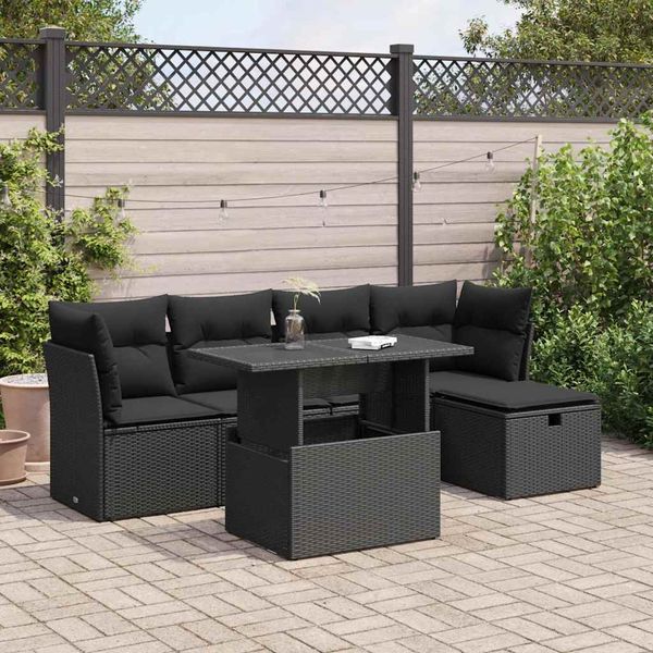 vidaXL 6-dielna záhradná súprava pohoviek s vankúšmi čierna polyratan