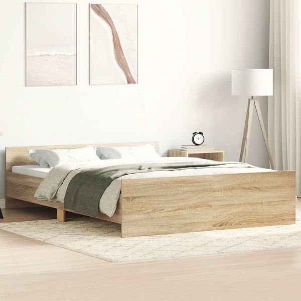 vidaXL Posteľný rám s predným a zadným čelom, dub sonoma 135x190 cm